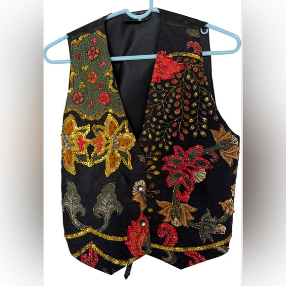 Raja Collection Handmade Vintage Embroidered Floral Vest with Sequins SzS - Picture 14 of 14